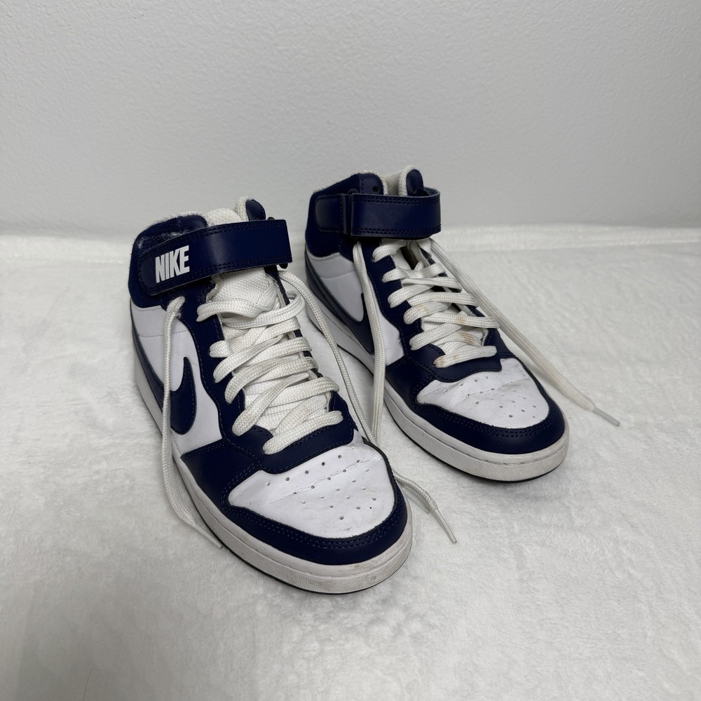 Nike Court Borough Mid 2 kids sneakers navy and white Size 5.5Y Ankle Strap